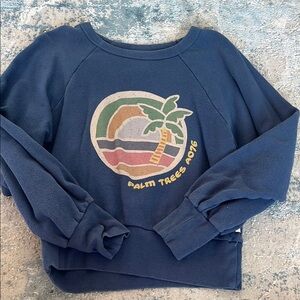 Navy Blue Girls Graphic Palm Trees Sweatshirt Crewneck